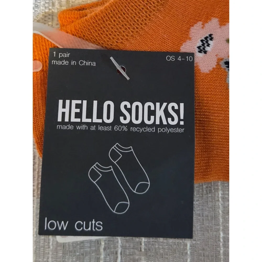Hello Socks Womens Raccoon Floral Low Cut Ankle Socks Rust Orange OS 4-10 NEW